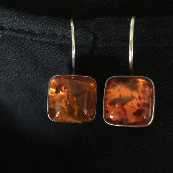 Sterling Silver with Amber Earrings - Picture 2 of 6